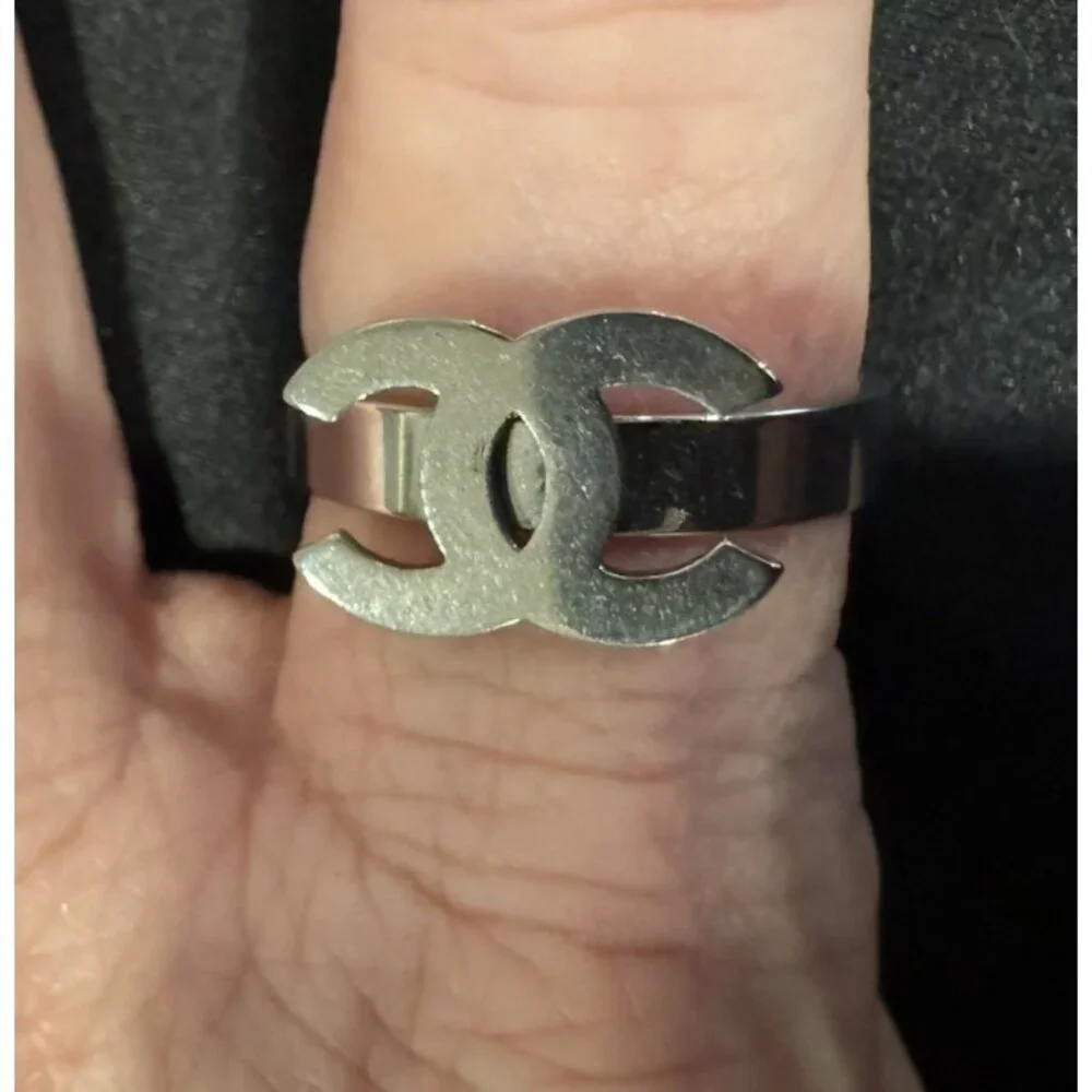 ACERO SIlvertone CC Letters Womens Ring Stainless Steel Silver 19 US 9.5 NEW